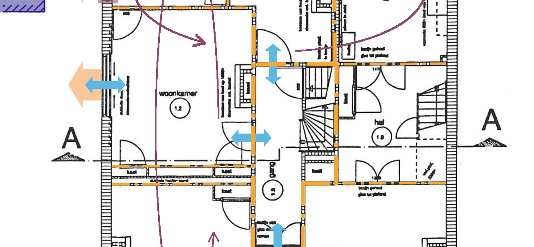 Plattegrond begane grond uitbreiding hoofdstructuur